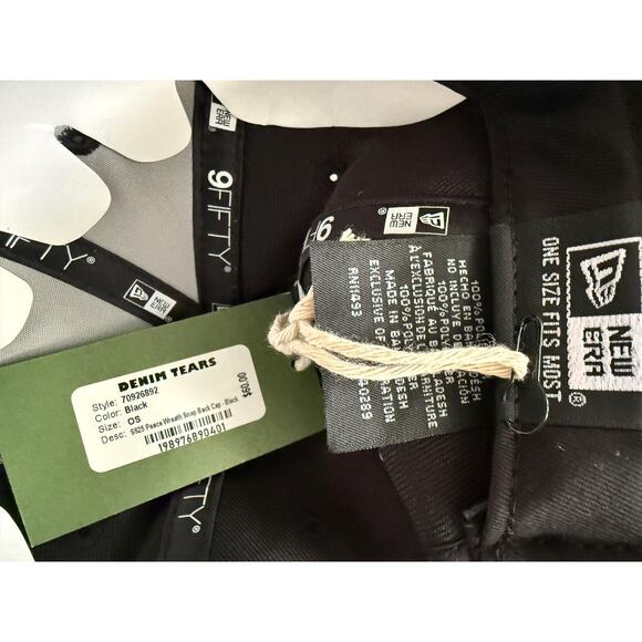 Denim Tears Hat Cap Snap Back Peace Wreath Black Embroidered New Era 9Fifty OS - Picture 7 of 7